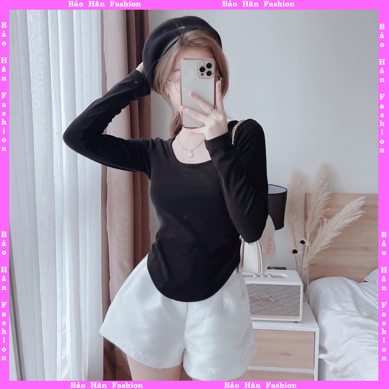 🍓 Áo thun nữ tay dài vạt bầu nữ tính ôm body mẫu hot 2022 VB1