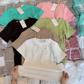 Áo thun body tay ngắn cổ tròn gân xương cá trơn