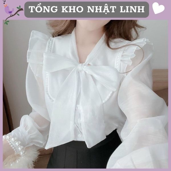 Áo nữ kiểu đẹp  áo sơ mi nữ nơ cổ xinh Nhật Linh  -  A583