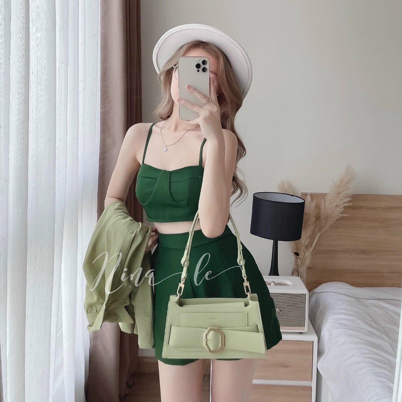Sét bộ nữ 3 món bra gân kèm áo sơ mi đũi cực hot (mẫu thêu logo).