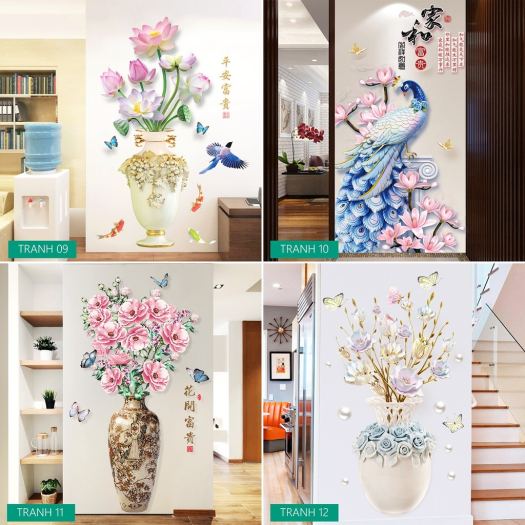 ❃☁▧  [12 Mẫu] Tranh Hoa 3D Dán Tường Decor Nhà Cửa Đẹp Như Tranh Vẽ