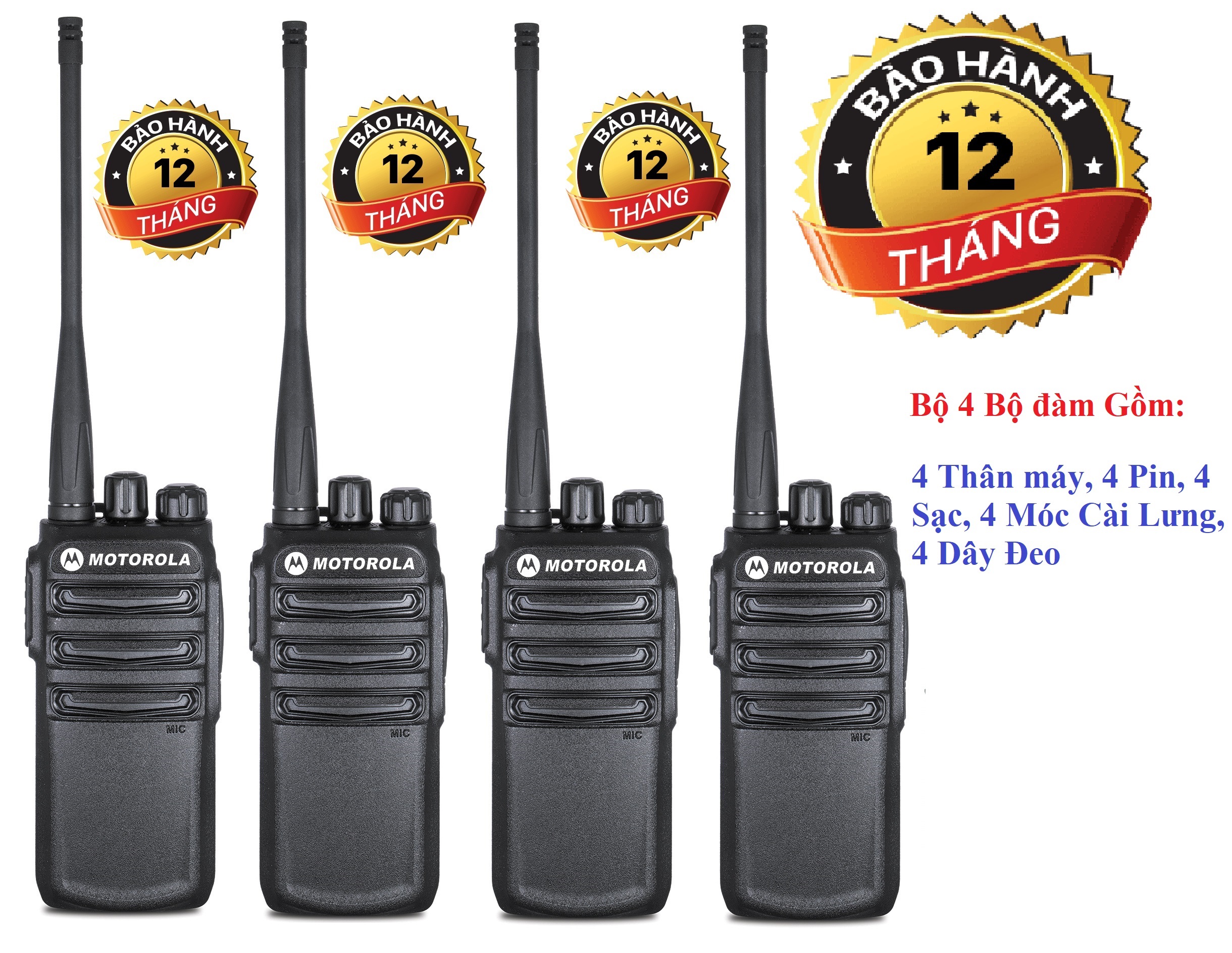 Bộ 4 Bộ đàm Motorola CP838 (Siêu bền, Loa chống từ tính, Pin dung lượng lớn, cự ly liên lạc xa)