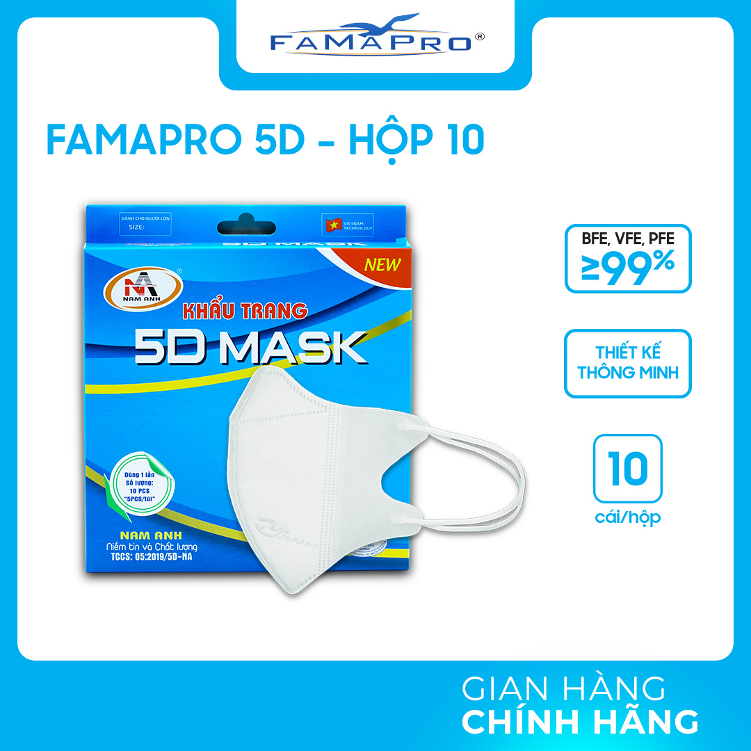 Khẩu trang y tế 3 lớp Famapro 5D MASK (10 cái / Hộp)
