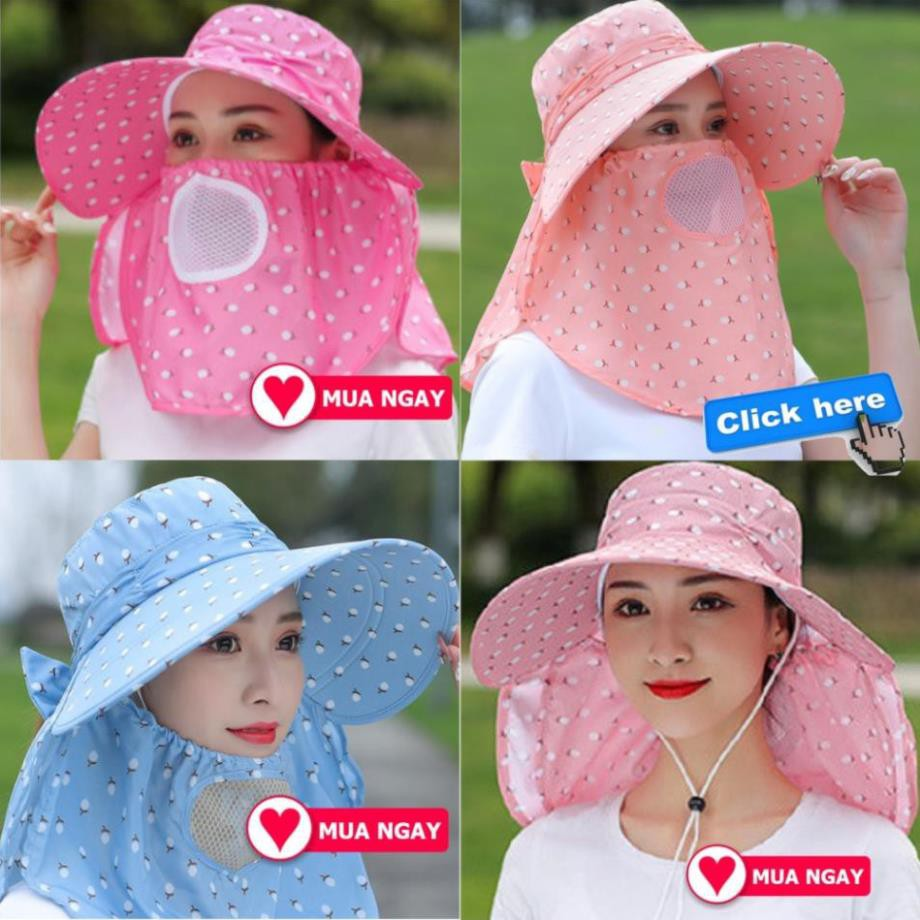 MŨ CHỐNG NẮNG NỮ MÙA HÈ VÀNH RỘNG NÓN ĐI NẮNG + KHẨU TRANG, THÔ, KAKI, THOÁNG MÁT KHÔNG CONG GẪY