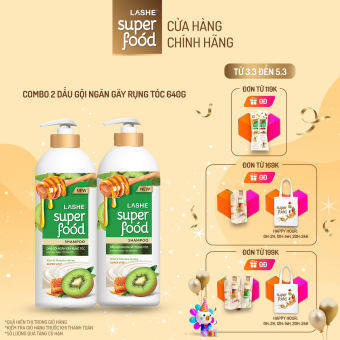 Combo 2 Dầu gội LASHE SUPERFOOD ngăn gãy rụng tóc 640G