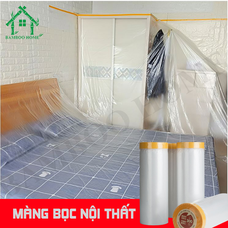 Màng bọc đồ dùng nội thất BAMBOO HOME, màng bọc nilon đa năng 20mx2m che phủ, ngăn bụi, che chắn sơn nội thất, nhà cửa