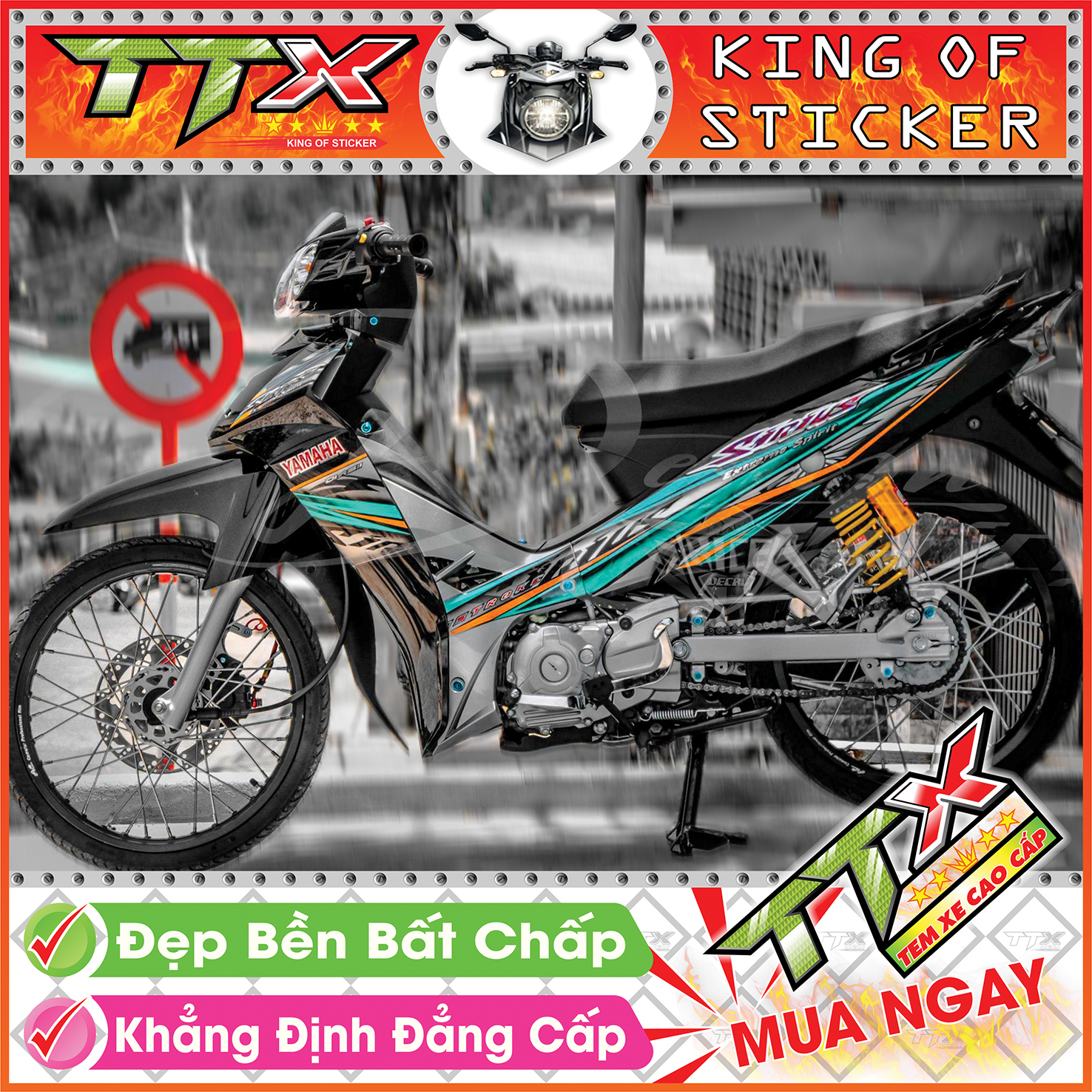 Tem sirius mặt trời nhỏ , Tem xe phụ kiện sirius màu xanh nền đen tuyệt đẹp , Shop TTX Team chế sirius