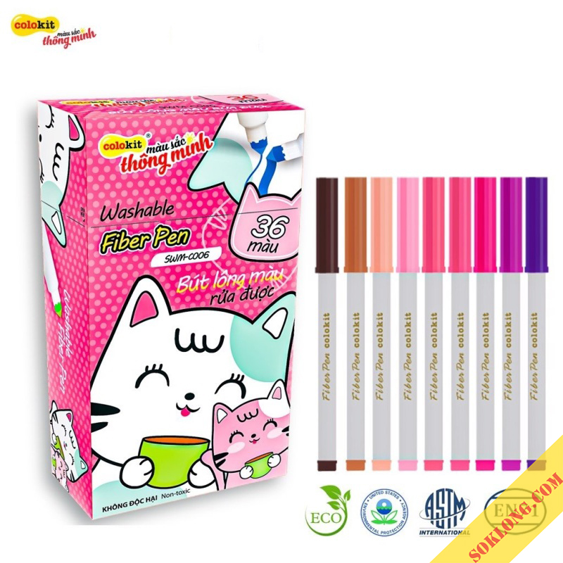Bút lông màu Fiber Pen Colokit 36/20 màu bút viết Calligraphy, Hán Tự viết nét thanh nét đậm brush lettering, tô màu -vpp Tue Minh