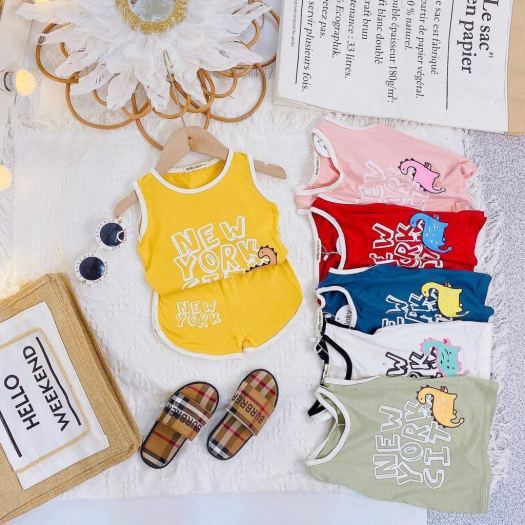 Bộ Ba Lỗ Bé Gái Bé Trai Minky Mom Vải Thun Lạnh Họa Tiết New York City Áo Thun 3 Lỗ Cho Bé Mặc Hè MKM3LO2110