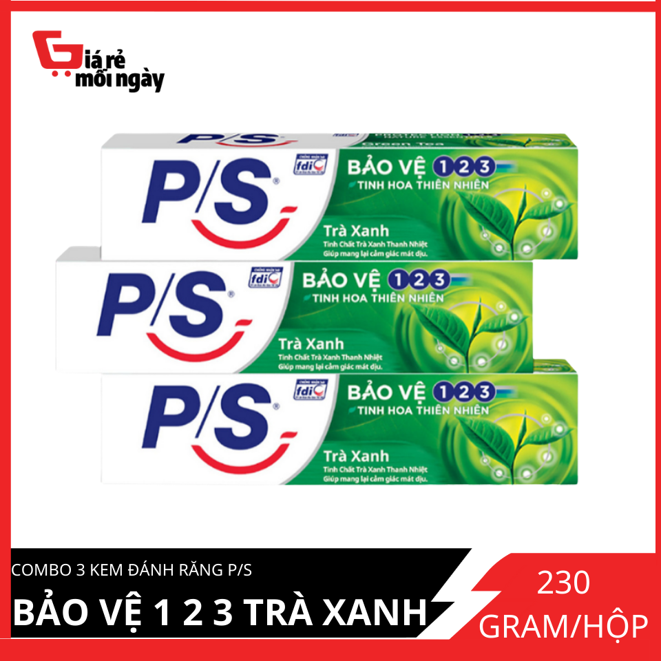 Combo 3 kem đánh răng p/s bảo vệ 123 trà xanh 240g