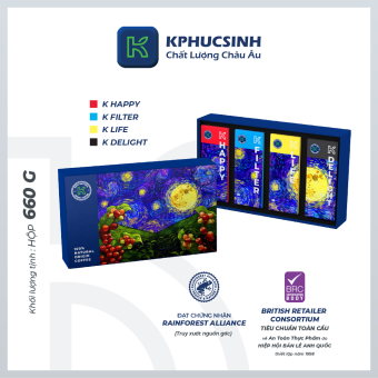 Hộp Quà Tăng Cà Phê Hộp Hạnh Phúc Tím "HAPPY LIFE BOX"- Cà Phê Rang Xay Cà Phê Hòa tan