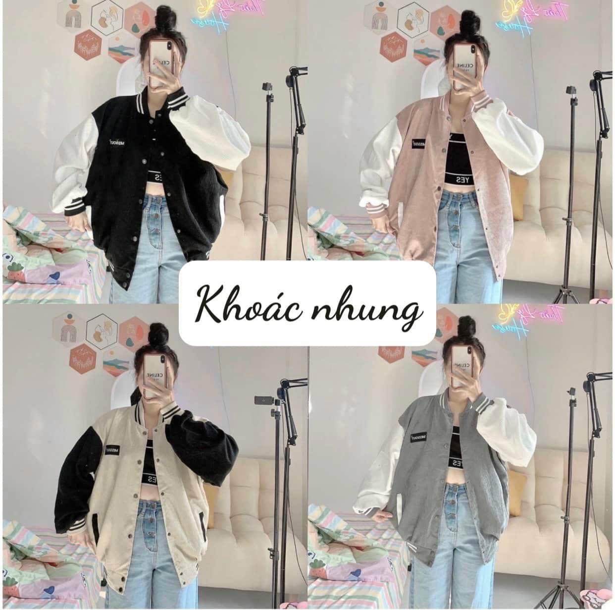 Áo khoác bomber nhung gân thêu logo MISSOUT thời trang nam nữ hot trend