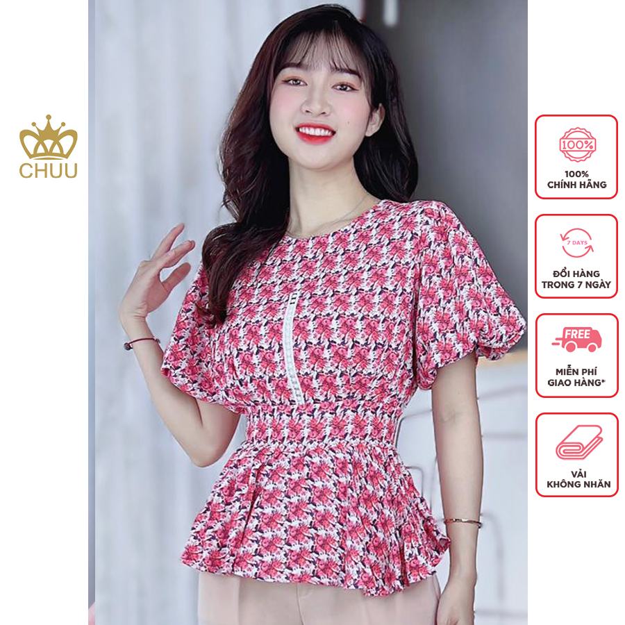 Áo Peplum hoa nhí giấu bụng tay phồng CHUU A8024