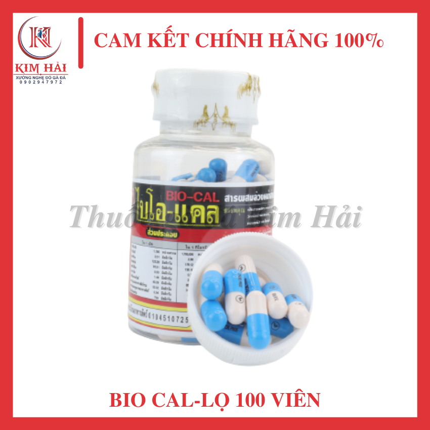 Bio Cal Thái Lan [lọ 100 viên]-[uống nuôi hằng ngày]-bồi bổ gân gối,xương khớp hiệu quả,phục hồi cơ gân gà đá.thuốc nuôi gà đá
