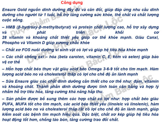 Sữa bột Ensure Gole Giúp tăng đề kháng, tốt cho tim mạch, giúp hấp thụ và phục hồi sức khỏe, tái tạo vết thương, liền sẹo,dinh dưỡng đầy