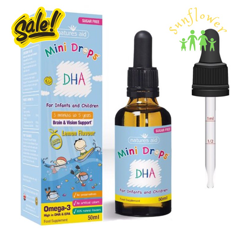 DHA Drop dạng giọt Natures Aid 50ml cho bé từ 3 tháng tuổi của Anh quốc
