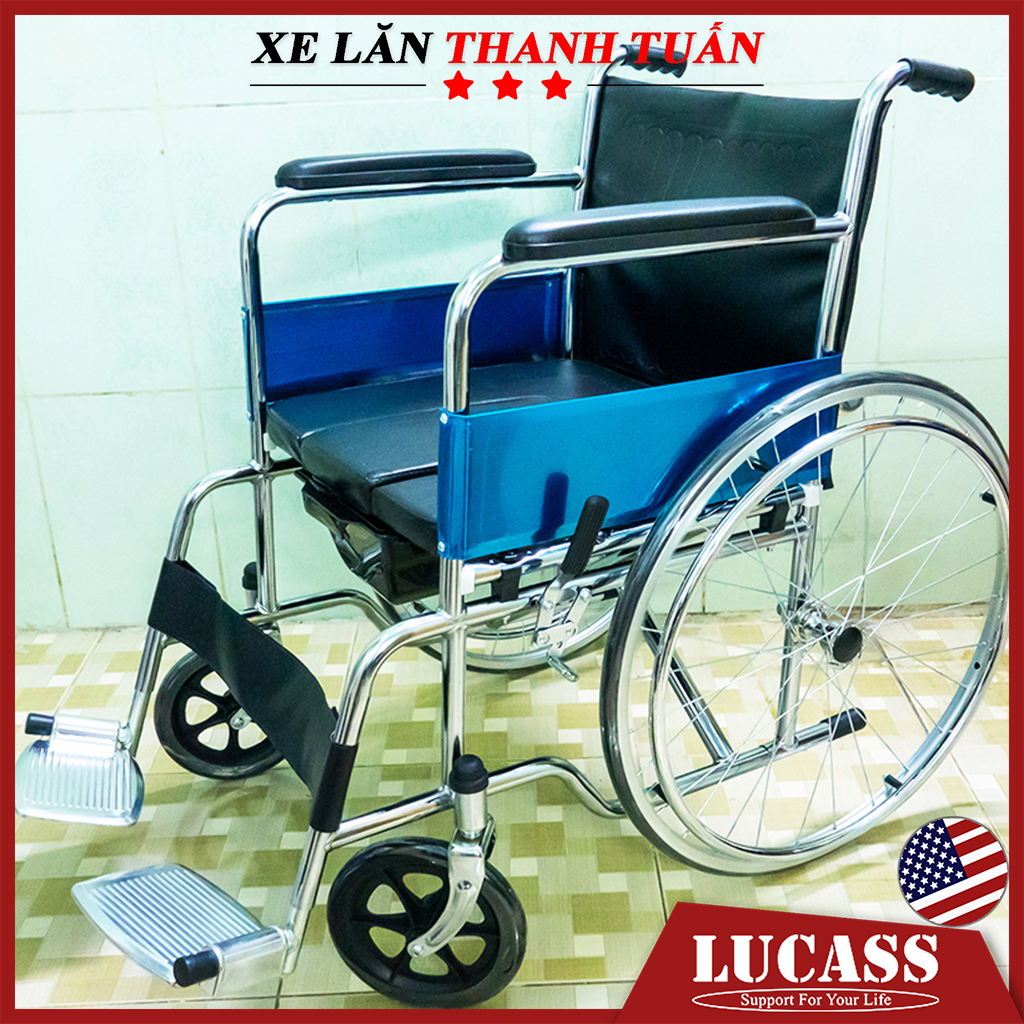 Xe lăn có bô vệ sinh Lucass X8 Khung inox và nệm da cao cấp - Dùng Như 1 Chiếc Xe Lăn đa năng gấp gọn khi di chuyển