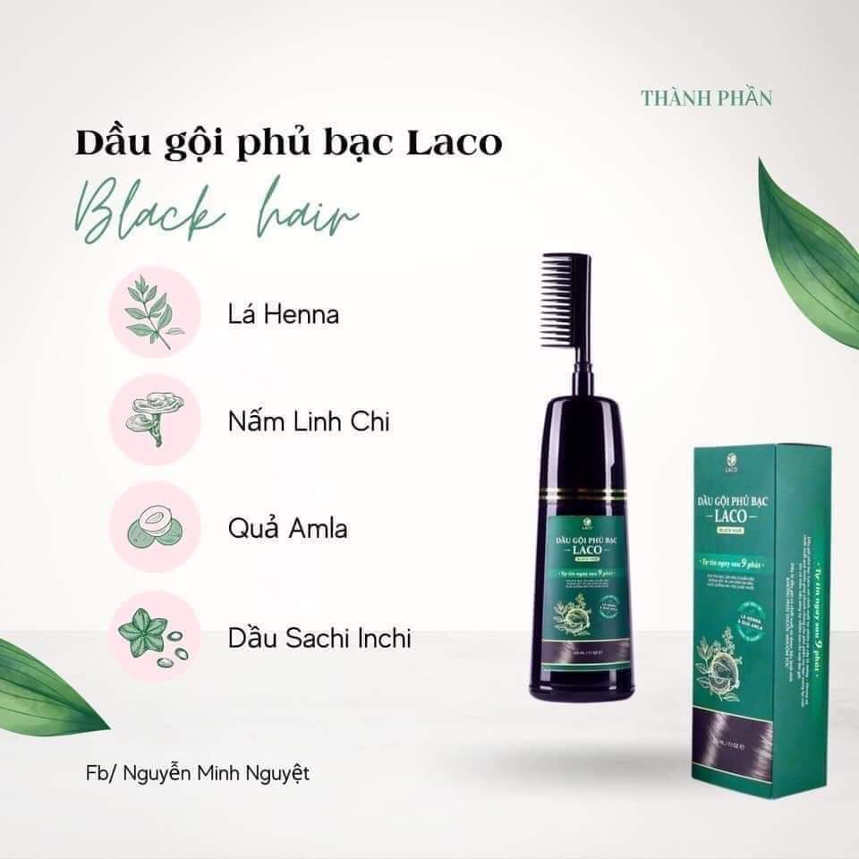 Dầu Gội Phủ Bạc Laco Amla detox- tóc đen tự tin sau 9 phút