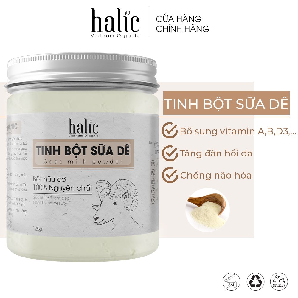 Tinh bột Sữa Dê đắp mặt nạ nguyên chất Halic Organic 125G thải độc, dưỡng ẩm, tắm tẩy tế bào chết trên da hiệu quả