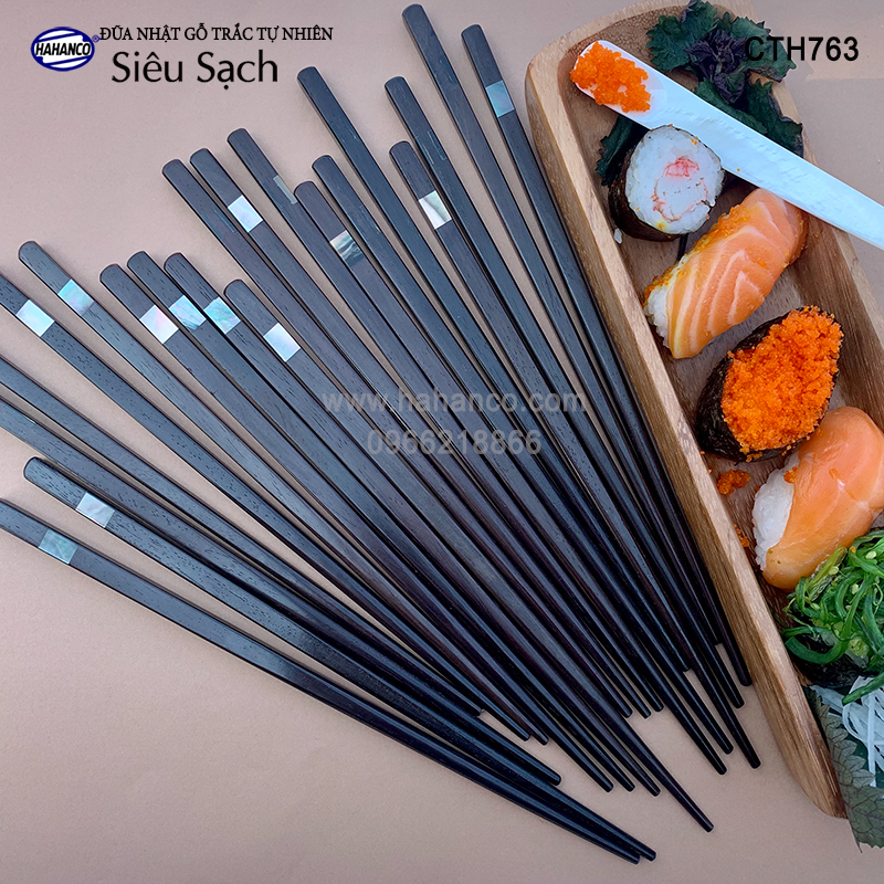 Đũa Nhật gỗ trắc đầu khảm xà cừ ốc biển đũa xuất Nhật - gỗ tự nhiên siêu sạch - an toàn cho sức khỏe Chopstick of HAHANCO