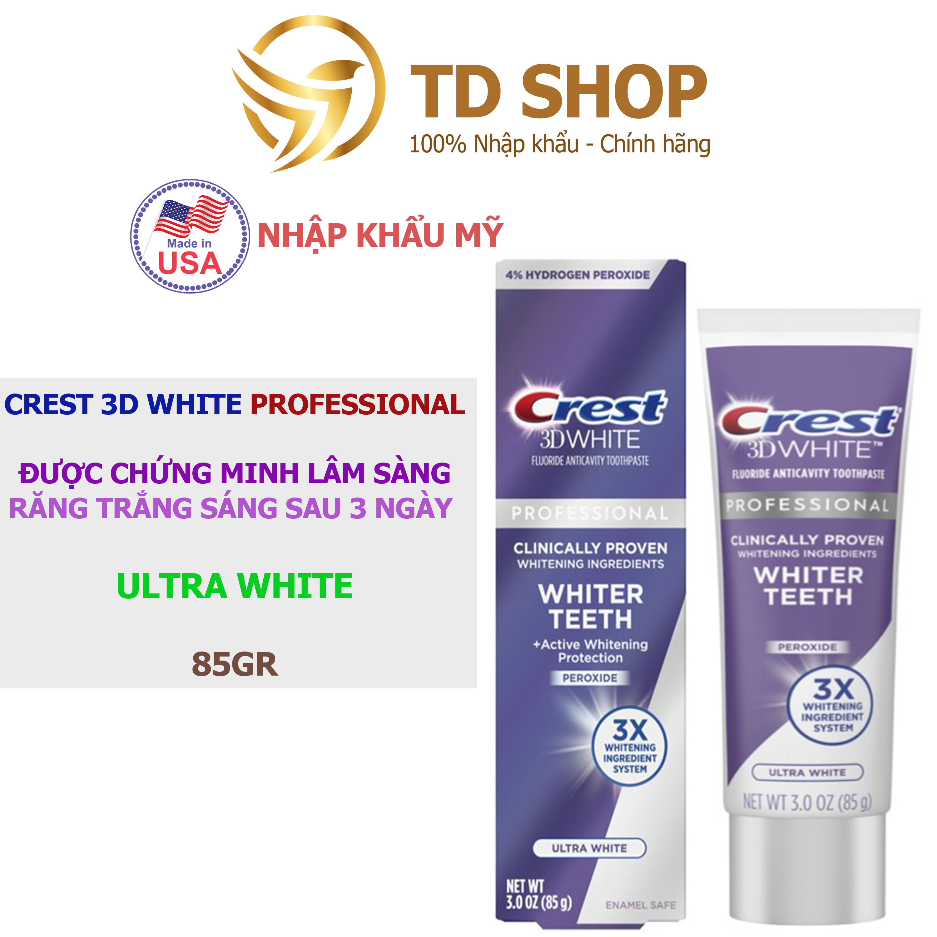 Kem đánh răng Crest 3D White Professional Ultra White - TD Shop