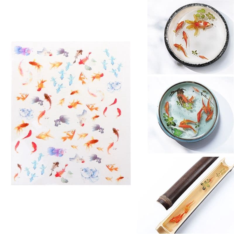 [HCM]Sticker hình cá 2D trang trí resin trên nền trắng.