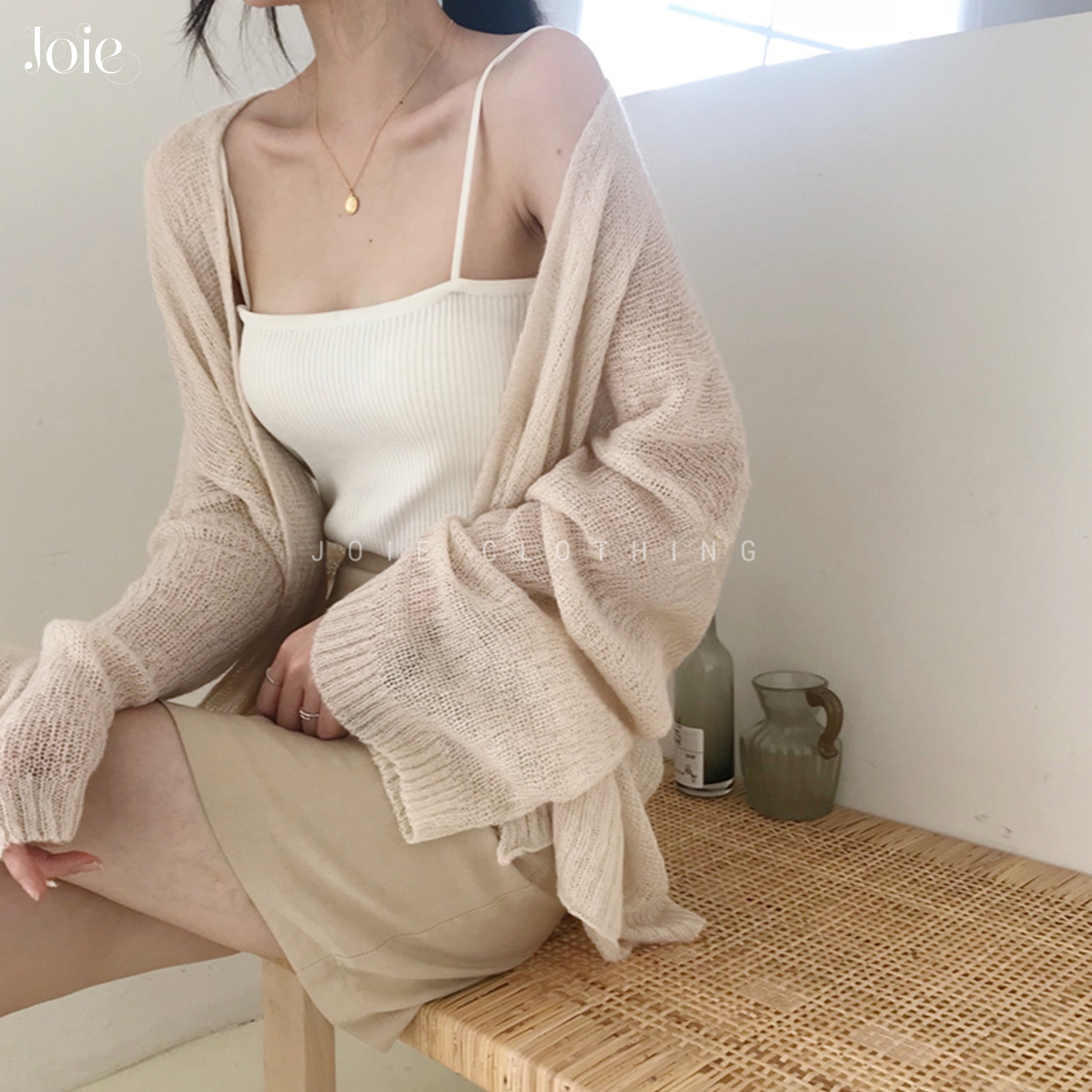 Áo khoác đi biển cardigan len mỏng phong cách hàn quốc - joie