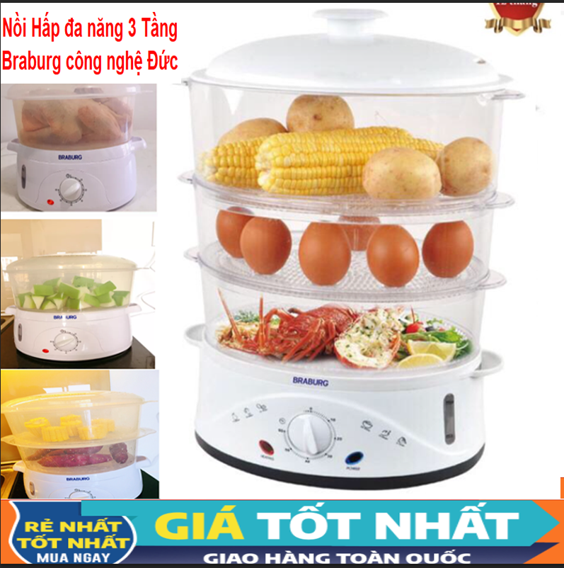 Mua Bộ Nồi Hấp Điện Đa Năng 3 Tầng Braburg 8.5L Hàng Nhập Khẩu Giá Tốt,Nồi Nấu An Toàn Tự Ngắt Điện Khi Hết Nước Hấp Rau Củ,Thịt Cá,Nồi Hấp Nồi Nấu Xôi Luộc Trứng,Luộc Gà,Thực Phẩm Chín Đều Thơm Ngon Không Lo Dầu Mỡ