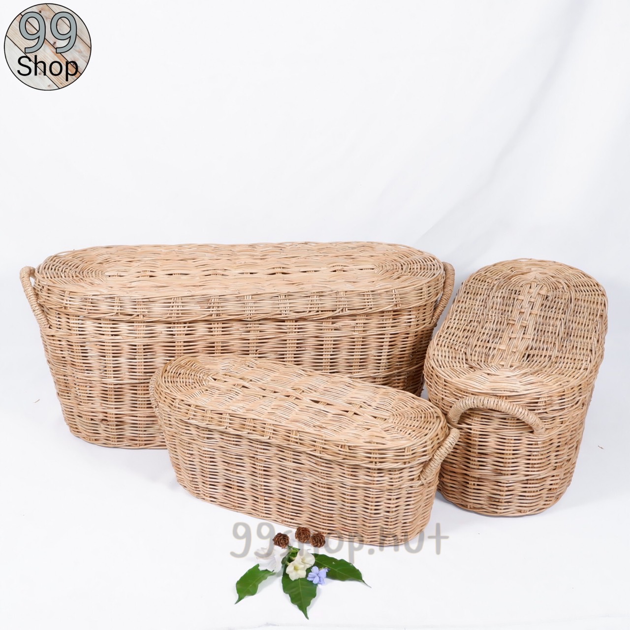 ตะกร้าผ้าหวายทรงรี ชุดรีหวายแท้มีฝาปิดแข็งแรง มีบริการ[COD] ราคา  233 บาท*ส่งฟรี