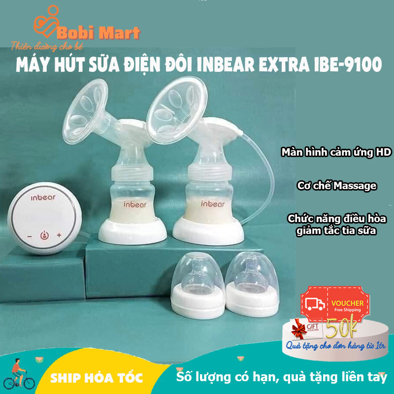 Máy hút sữa điện đôi inbear extra ibe-9100 không gây đau rát, kích sữa về nhanh, lực hút mạnh, màn hình cảm ứng !