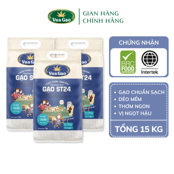 Combo 3 Túi Gạo ST24 Đậm Đà 5kg - Chính Hãng Vua Gạo - Gạo Thơm Ngon, Dẻo Nhiều, Vị Ngọt Hậu - Top 1 Thế Giới 2017
