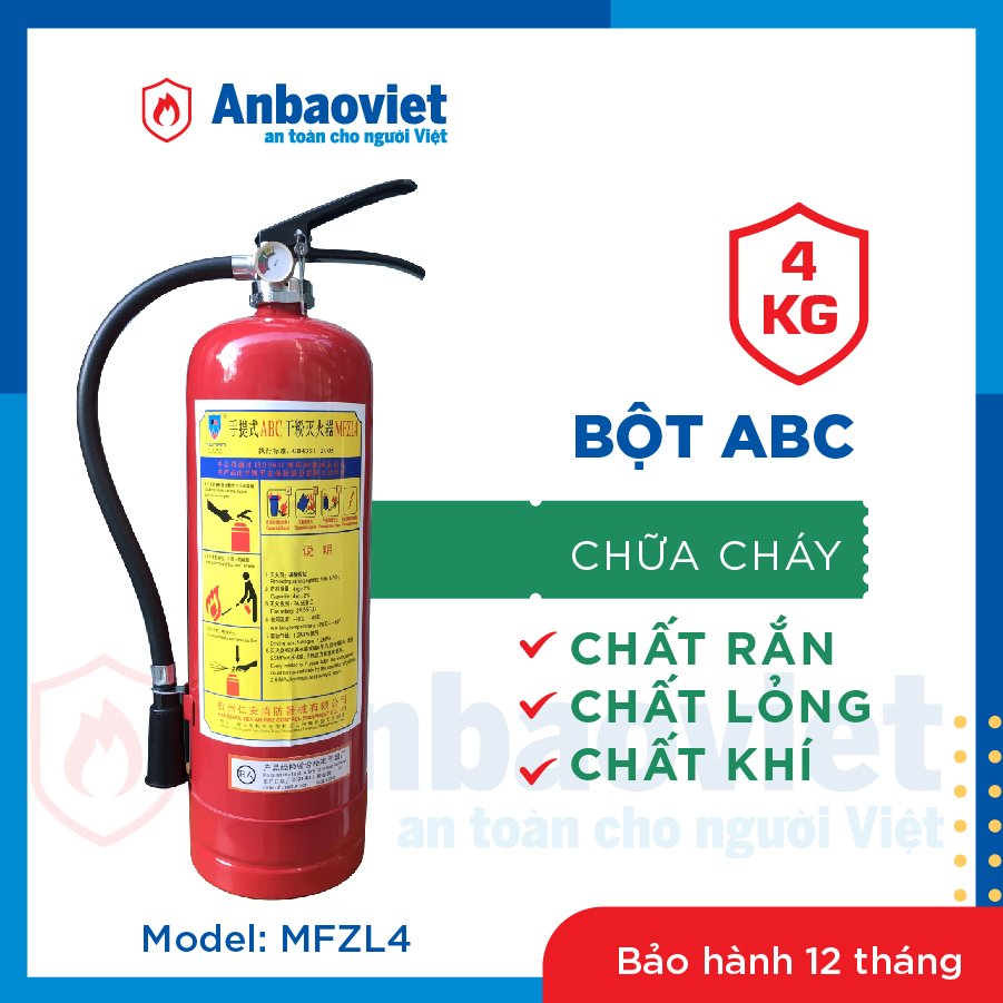 Bình chữa cháy bột ABC 4kg. Model: MFZ4 hàng chính hãng