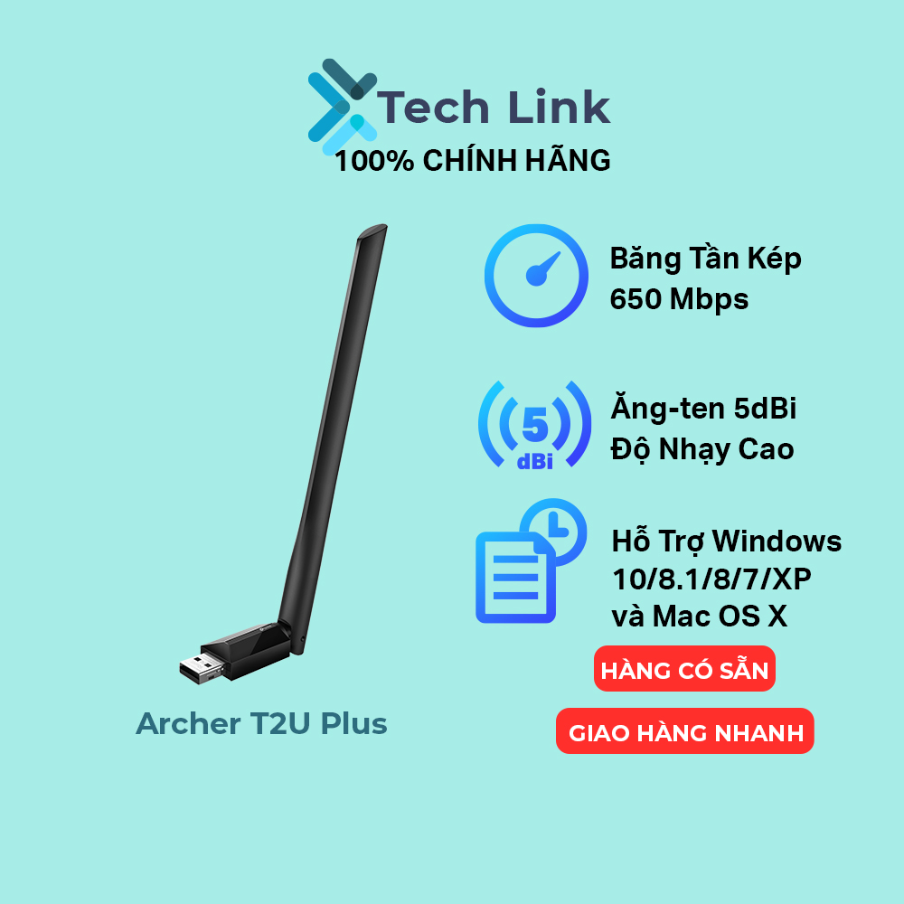 Bộ chuyển đổi usb wifi tp-link archer t2u plus chuẩn ac600 mbps