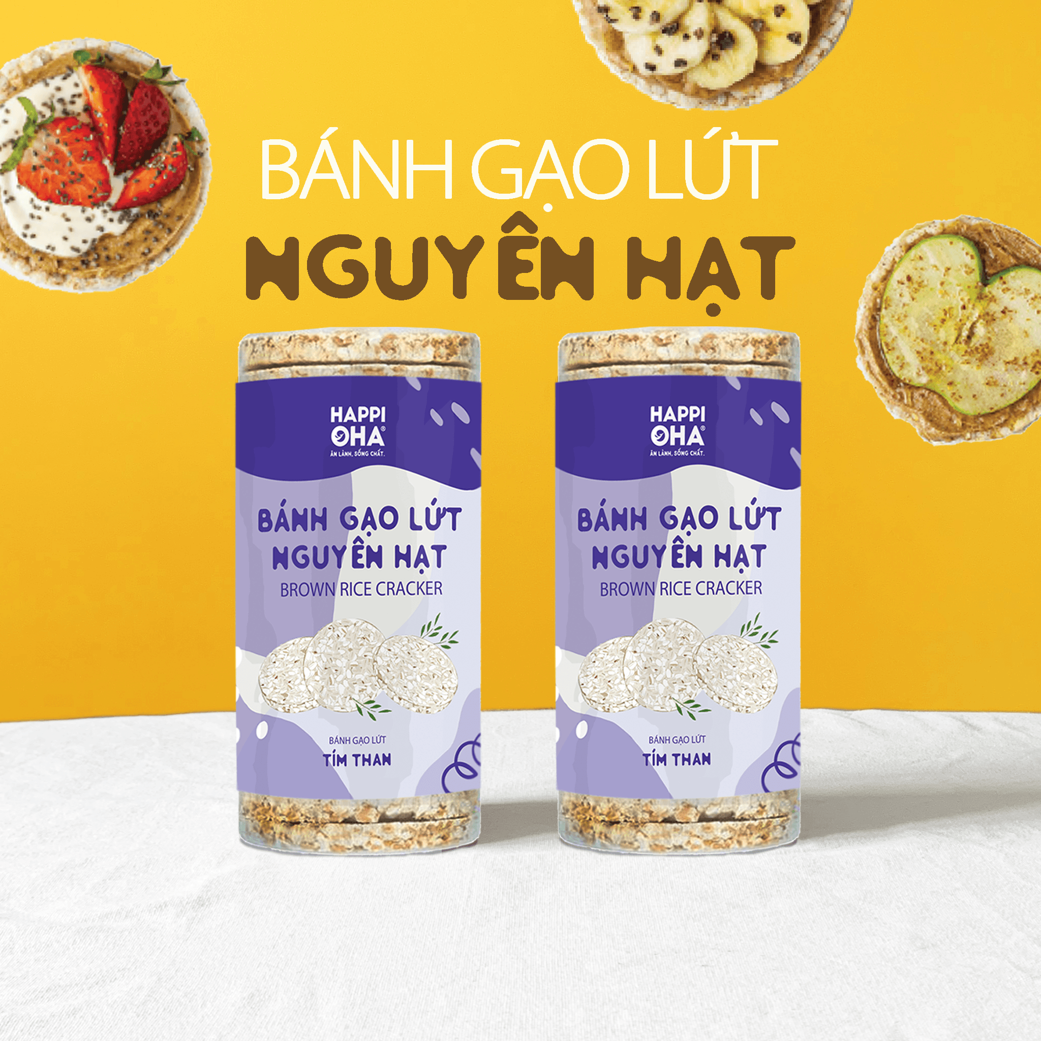 Combo 2 gói Bánh gạo lứt ăn kiêng - tập GYM Happi OHA (mỗi gói 170g = 17 bánh) - Vị Lứt Tím Than - Không đường, Phù hợp Eat clean, Thực dưỡng