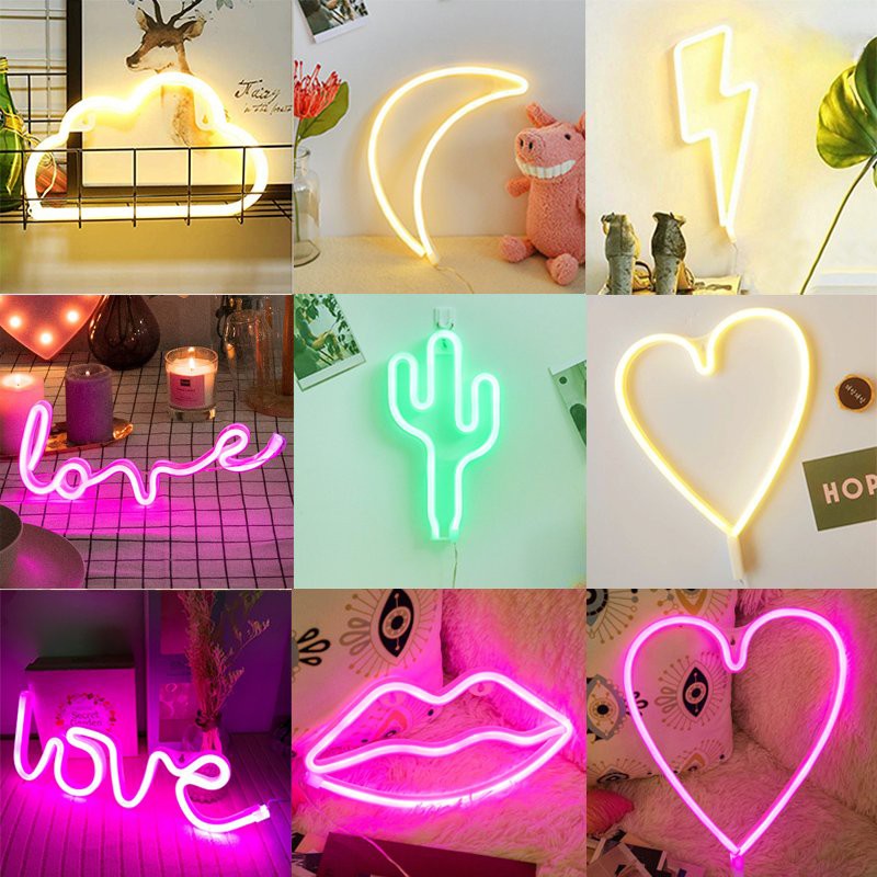 Đèn neon trang trí phòng ngủ, decor home, đèn led trendy nhiều mẫu trang trí phòng, gắn tường