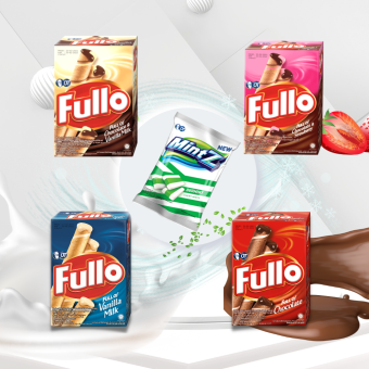 Combo Fullo (hộp 240g) + Mintz Doumint (túi 50 viên): Combo bánh quế nhân kem chocolate/ vani/ choco vani/ choco dâu Fullo và kẹo mềm bạc hà châu Á DouMintz