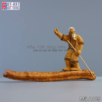 Tượng gốm Lão đẩy thuyền bè, Trang trí hòn non bộ, hồ cá, bể cá