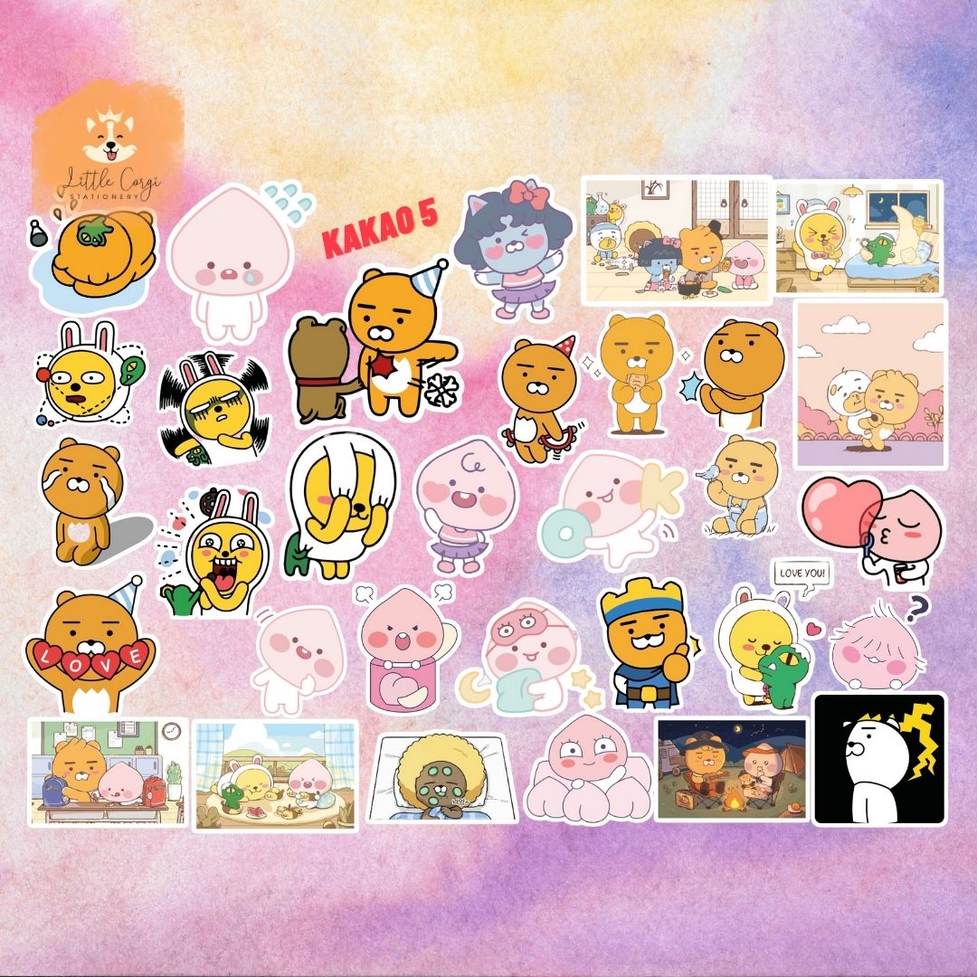 Set 30 hình dán sticker kakaotalk, kakao friends, LINE friends dễ thương trang trí sổ tay, toploader, máy tính