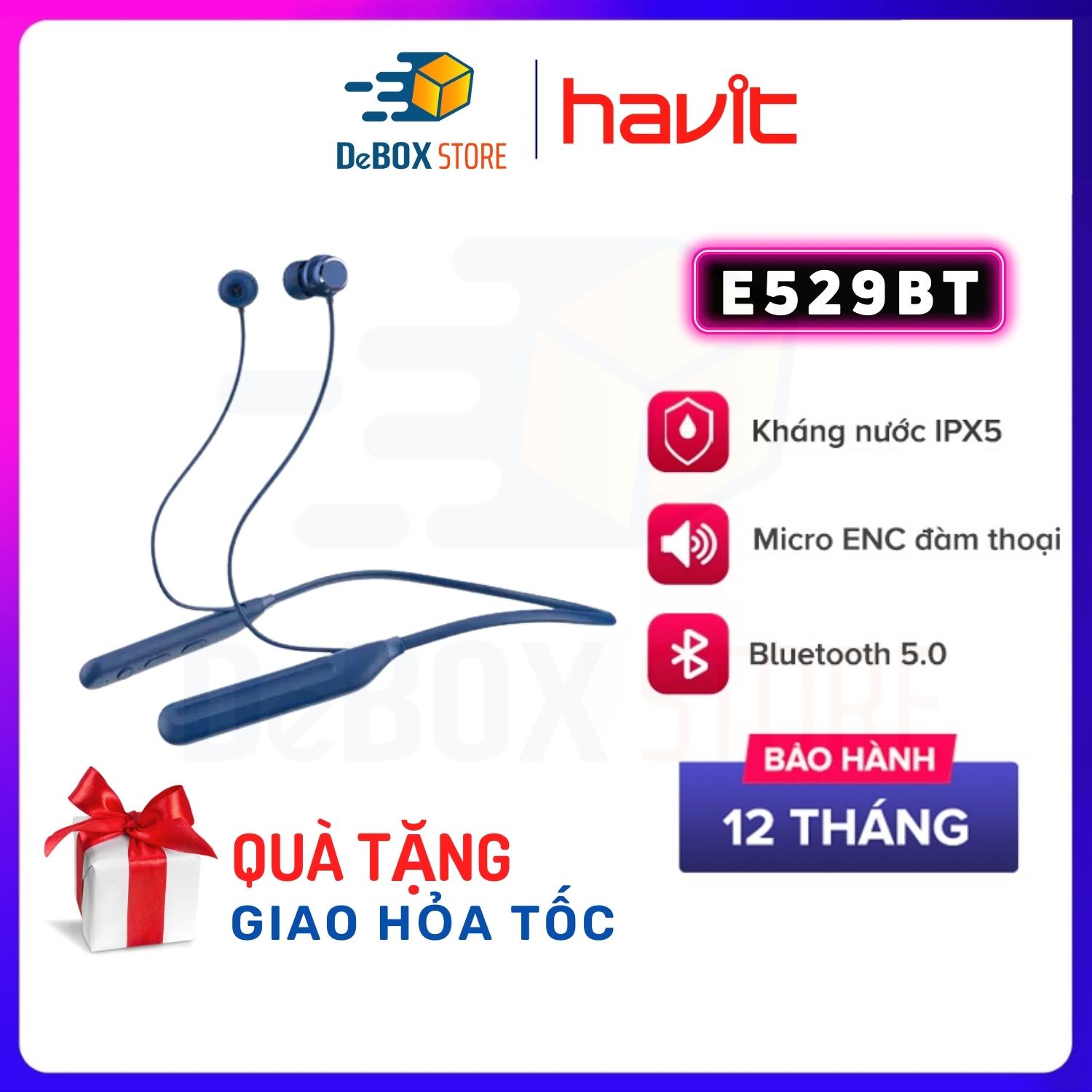 Tai nghe thể thao bluetooth havit e529bt, bt 5.0, mic enc đàm thoại, kháng ipx5, nghe đến 14h - chính hãng bh 12 tháng