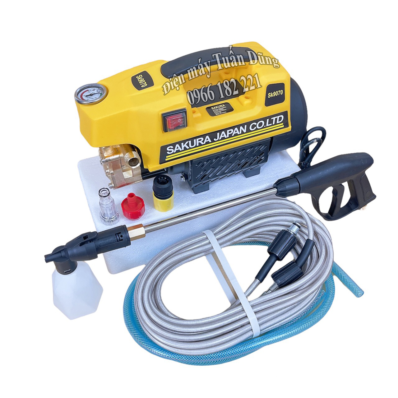 Máy rửa xe máy Sakura 2500W 100% dây đồng Dây 15m Súng xịt dài Dụng cụ vệ sinh cần thiết cho gia đình