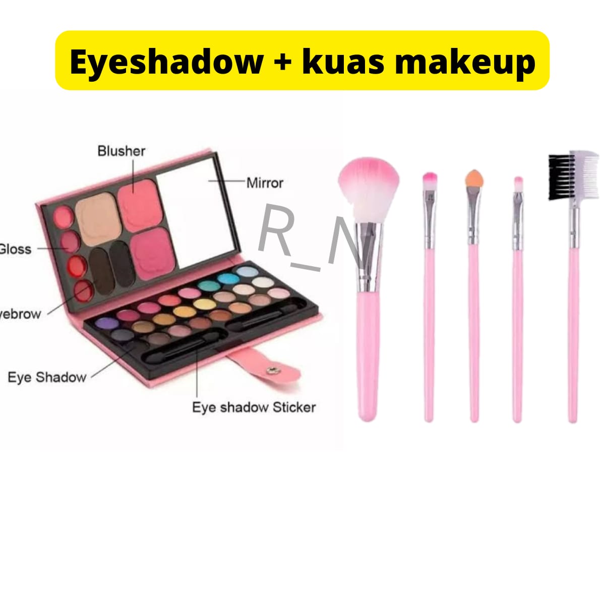 DISKON 2 IN 1Paket Eyeshadow Palette + Set Kuas Makeup 5 in 1- Makeup Blush on