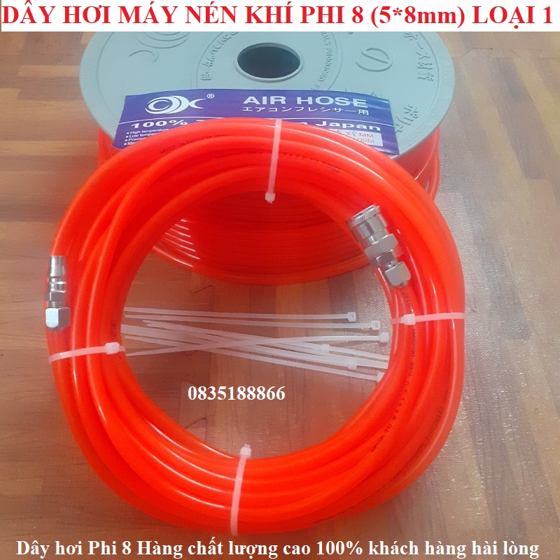 15 Mét Dây hơi máy nén khí Japan chất lượng cao Phi 8 (5*8mm) Tặng 2 khớp nối nhanh
