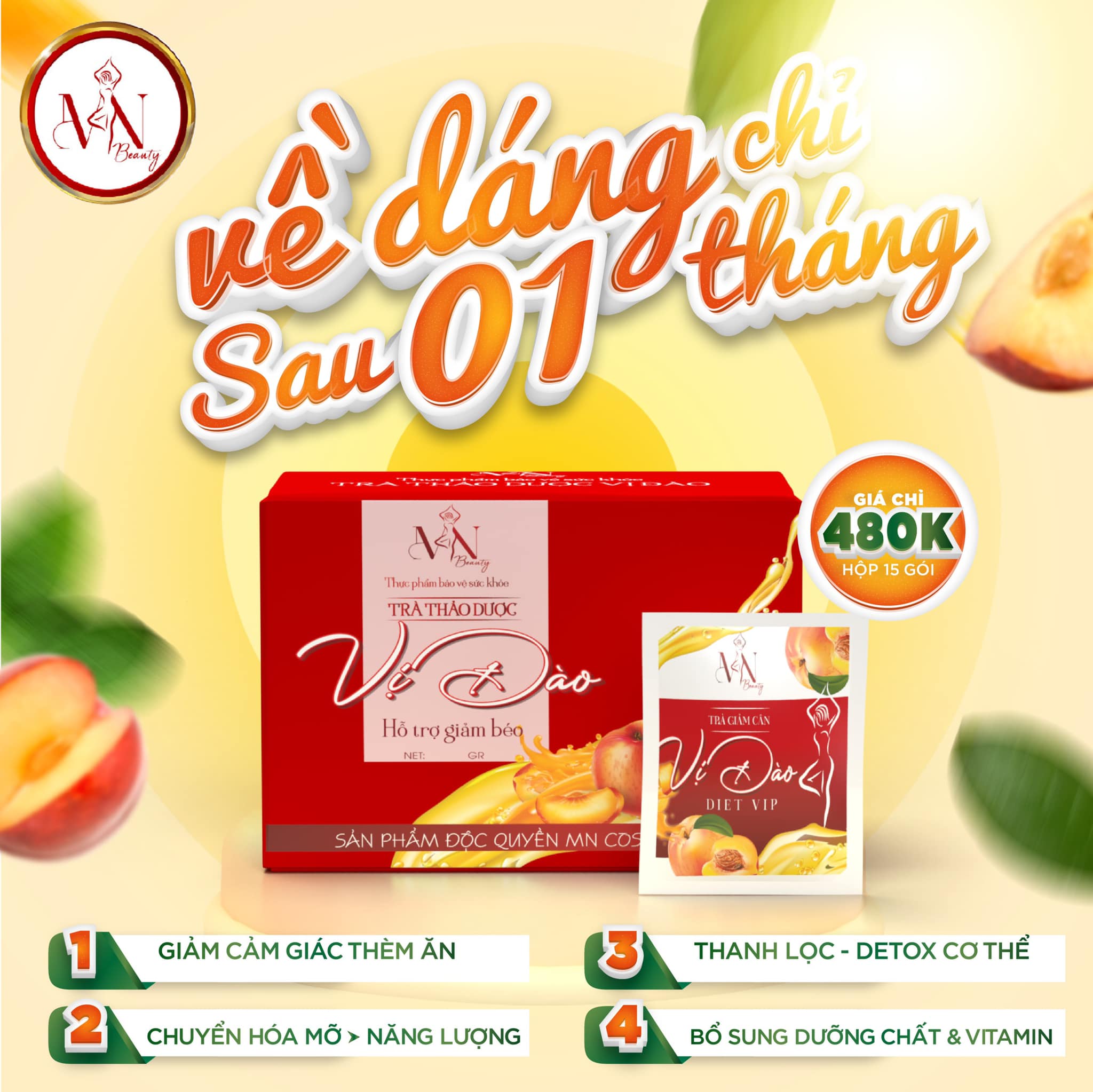 Trà giảm cân vị đào đông anh hộp 15 gói - mn beauty group - chính hãng đông anh