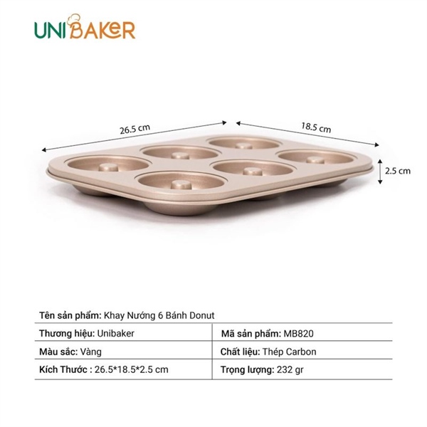 Khay bánh Donut 6 lỗ Unibaker