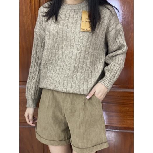 Áo Len Nữ Vặn Thừng Cổ Tròn Phong cách Vintage Hàn Quốc Hàng Quảng Châu Mẫu Mới 2021