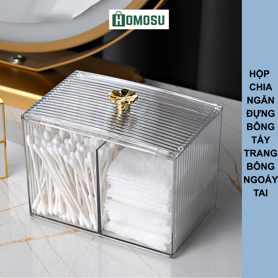 Hộp Đựng Bông Tẩy Trang, Hộp Đựng Bông Ngoáy Tai, Đồ Trang Điểm Cao Cấp Chia Ngăn R005