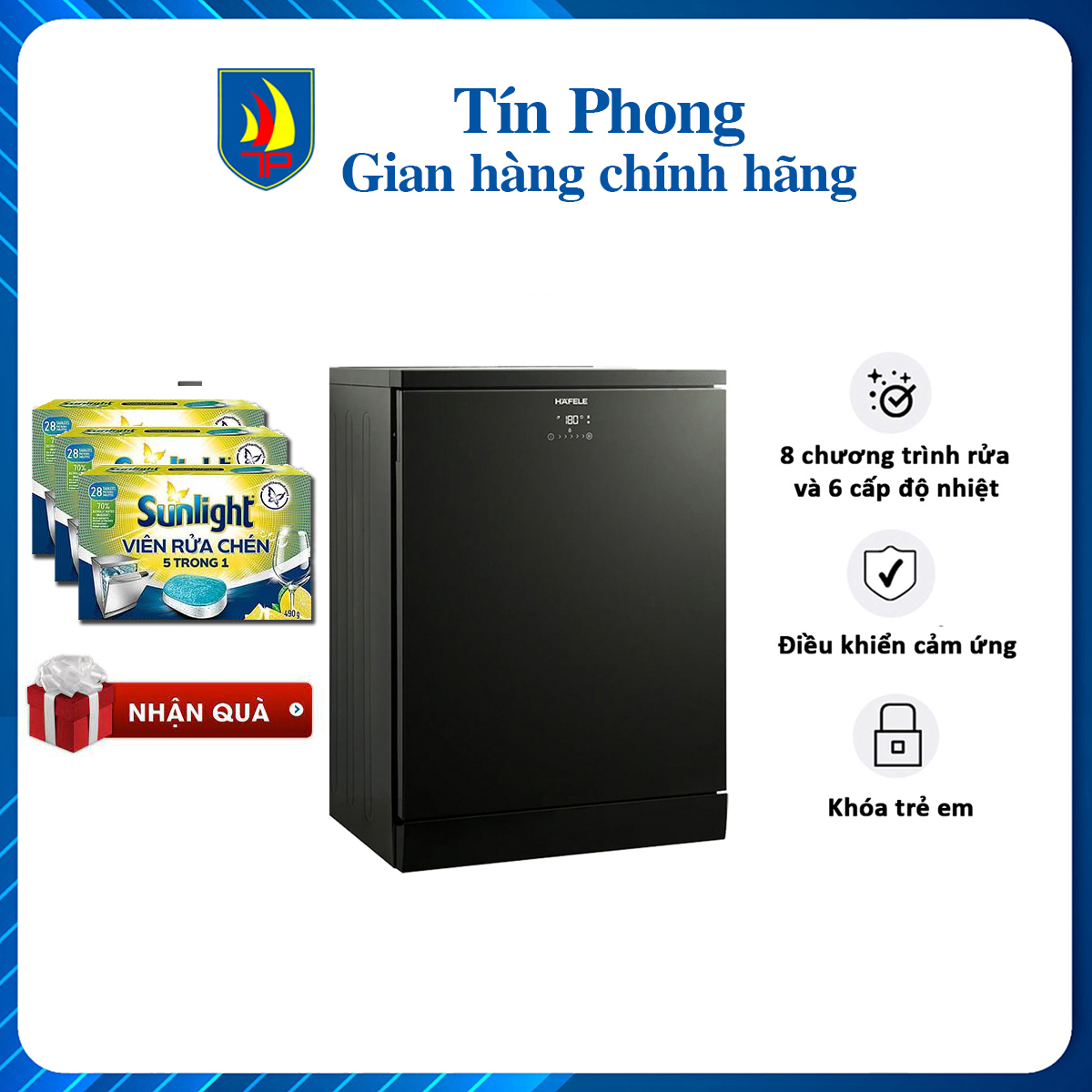 Máy rửa chén, máy rửa chén độc lập Hafele HDW-F60F/ 533.23.310 (15 bộ chén đĩa Châu Âu) - 8 chương trình rửa, chế độ rửa nửa tải, Mở cửa tự động, Điều khiển chạm - Hàng chính hãng, bảo hành 3 năm