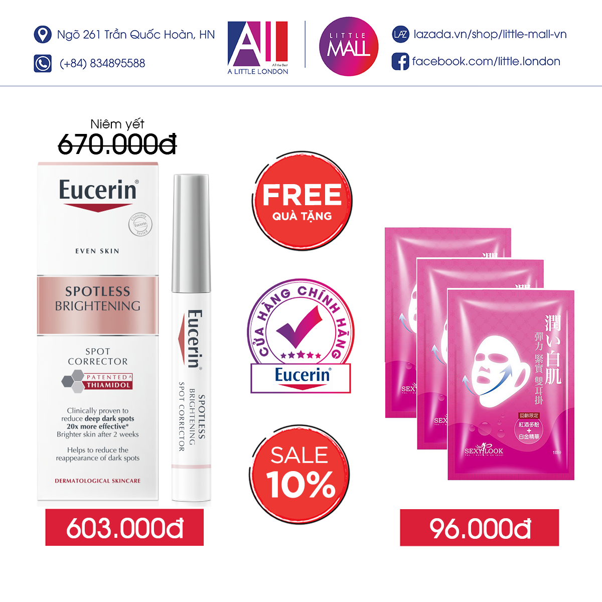 Bút giảm thâm nám Eucerin spotless brightening spot corrector 5ml TẶNG mặt nạ Sexylook