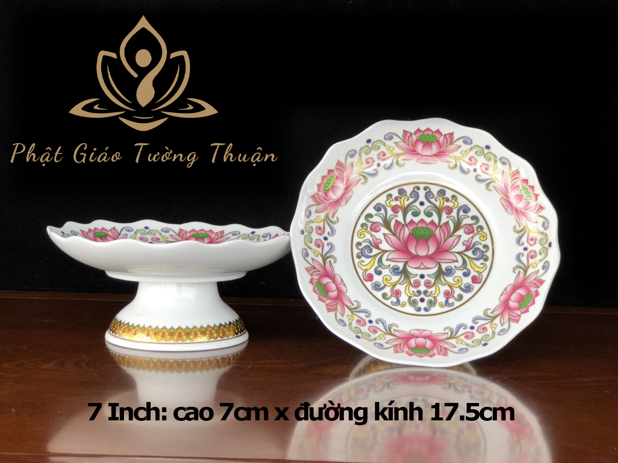 Bộ Thờ Cúng Dĩa 2018 Họa Tiết Hoa Văn Sen Hồng Bằng Sứ Cao Cấp - Phật Giáo Tường Thuận