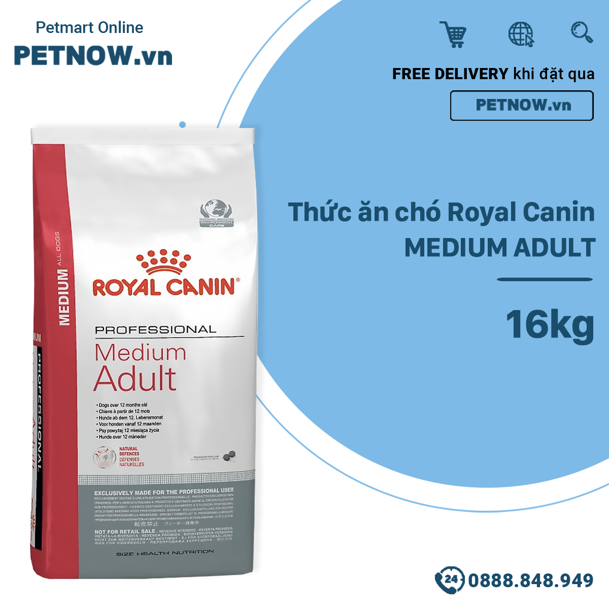 Thức ăn chó royal canin medium adult 16kg petnow